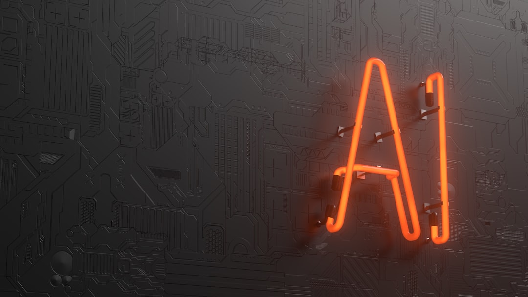 Inteligencia artificial representada con iluminación naranja sobre circuito oscuro